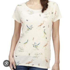 Lucky Brand Cream Bird Print Tee